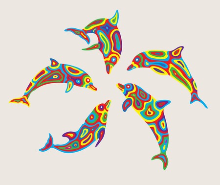 Colorful  Dolphin Set on gray background, art vector designのイラスト素材
