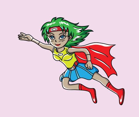 Hero Girl flying Illustration, art vector designのイラスト素材