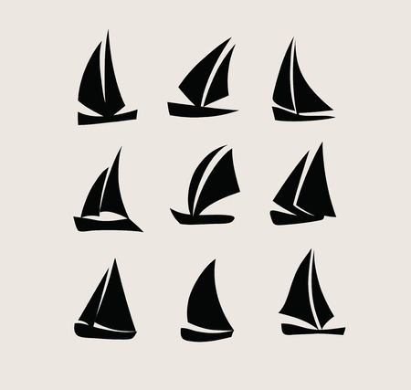 Ship Silhouette Icon Set, art vector logo designのイラスト素材