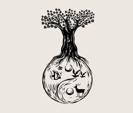Ying Yang Tree, art vector designのイラスト素材