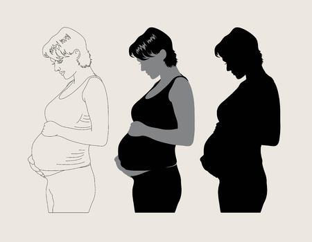 Pregnant Woman Line and Silhouette, art vector designのイラスト素材