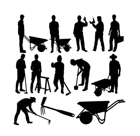 Farmer and Worker Silhouettes, art vector designのイラスト素材