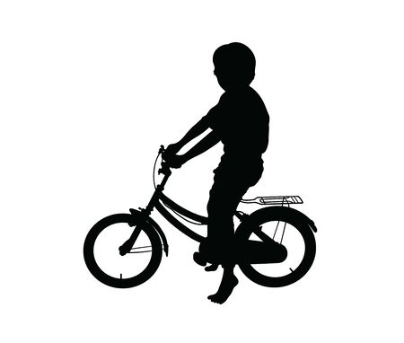 Silhouette of Children Playing Bicycles, art vector designのイラスト素材