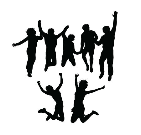 Happy Jumping Silhouettes, art vector designのイラスト素材