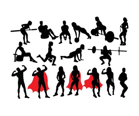Sport Silhouette of weightlifting and Bodybuilding, art vector designのイラスト素材