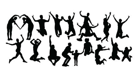 Happy Jumping People Silhouettes, art vector designのイラスト素材