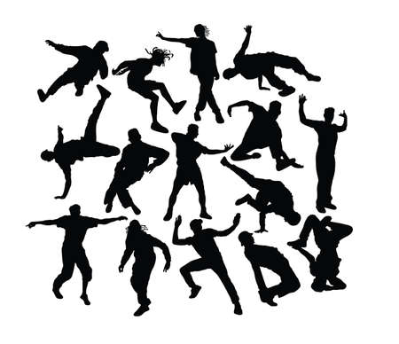 Hip Hop and Dance People Silhouettes, art vector designのイラスト素材