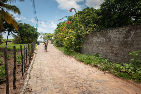 Cobbled street in a traditional rural area of the Brazilian northeast.の写真素材