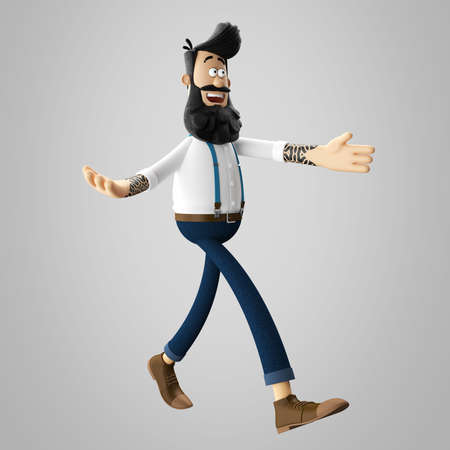 3d funny character of hipster man isolatedの写真素材