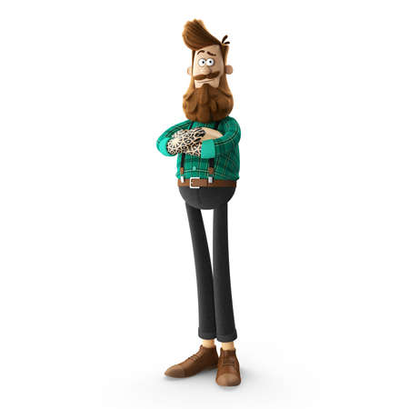 3d funny character of hipster man isolatedの写真素材
