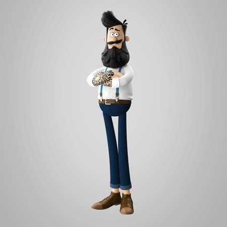 3d funny character of hipster man isolatedの写真素材