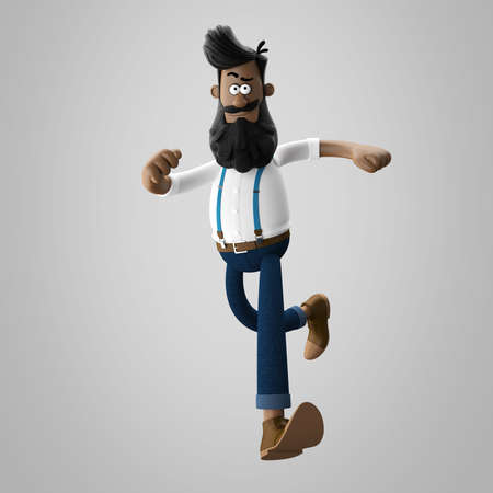 3D render of cheerful hipster man with beard isolatedの写真素材