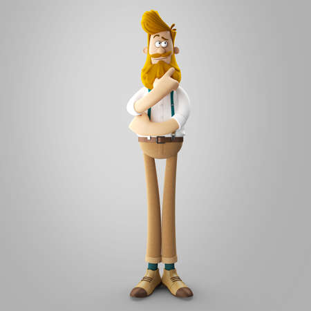 3d funny character of hipster man isolatedの写真素材