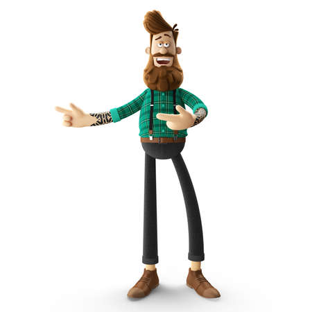 3D render of cheerful hipster man with beard isolatedの写真素材