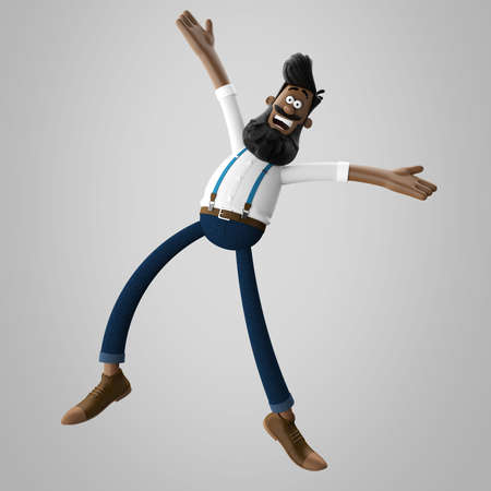 3D render of cheerful hipster man with beard isolatedの写真素材