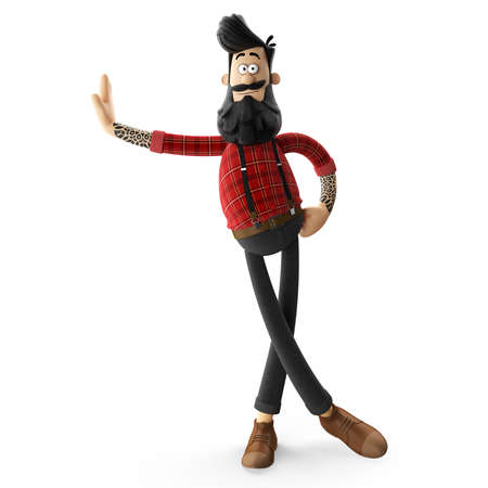 3D render of cheerful hipster man with beard isolatedの写真素材