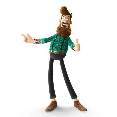 3D render of cheerful hipster man with beard isolatedの写真素材