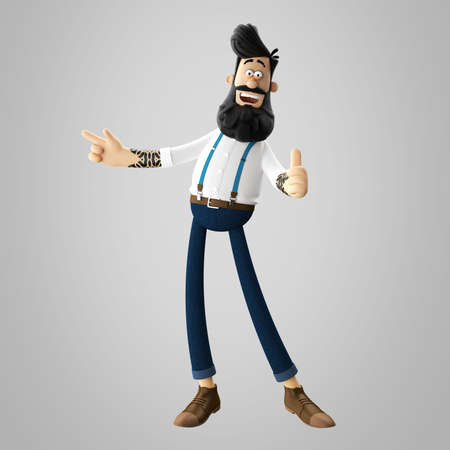 3d illustration of hipster man with beardの写真素材