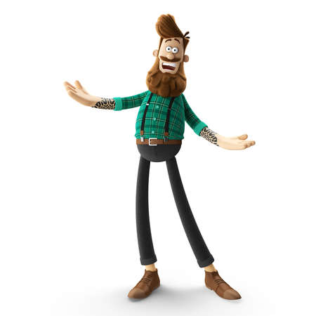 3d illustration of hipster man with beardの写真素材