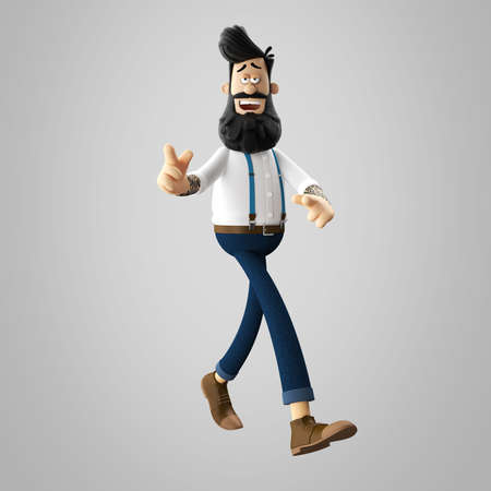3D render of cheerful hipster man with beard isolatedの写真素材