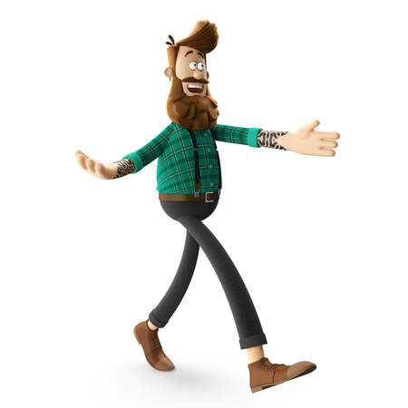 3D render of cheerful hipster man with beard isolatedの写真素材