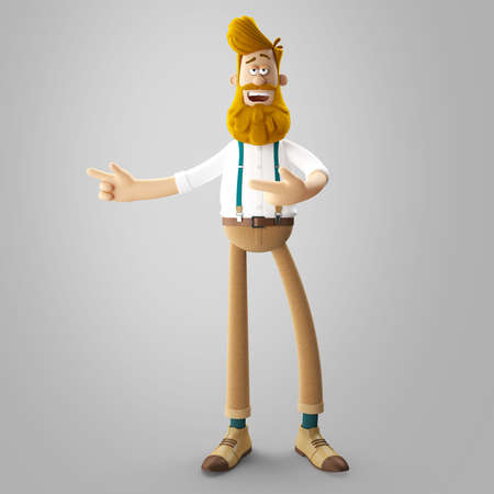 3D render of cheerful hipster man with beard isolatedの写真素材