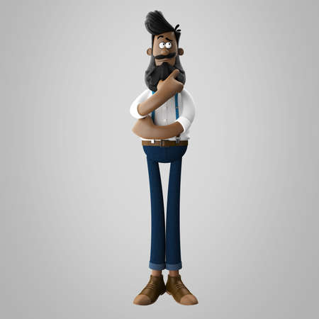 3D render of cheerful hipster man with beard isolatedの写真素材