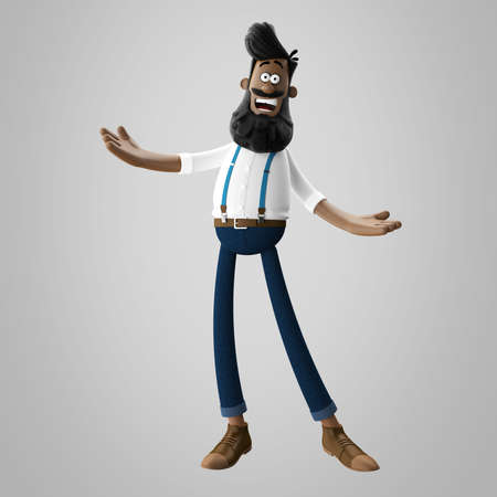 3D render of cheerful hipster man with beard isolatedの写真素材