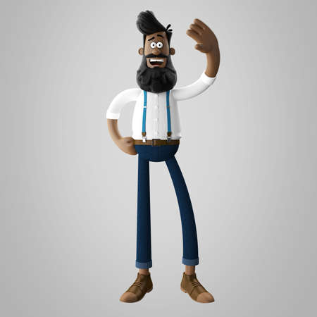 3D render of cheerful hipster man with beard isolatedの写真素材