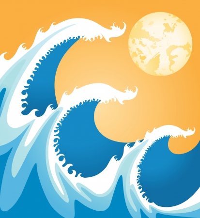 sea waves in japan styleのイラスト素材