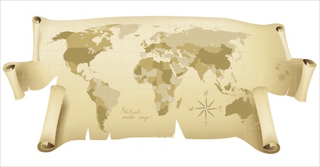world map on paper scrollのイラスト素材