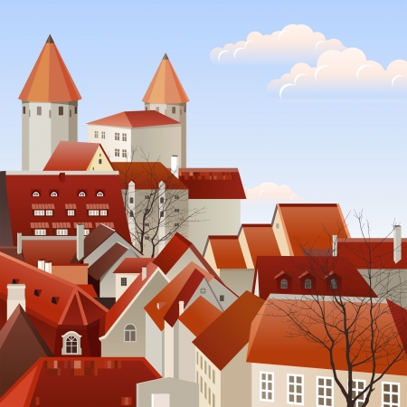 Small european town landscapeのイラスト素材
