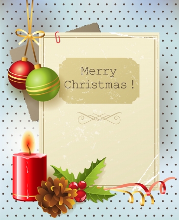 Vintage Christmas background with candle and pine coneのイラスト素材