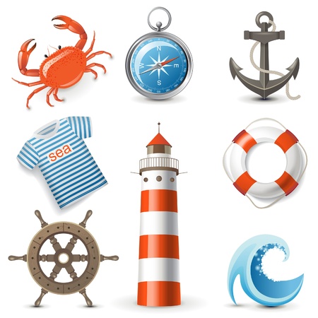 Highly detailed sea icons setのイラスト素材