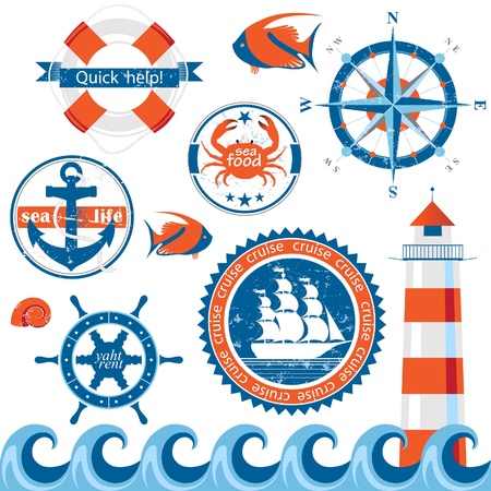 Set of retro-styled sea emblemsのイラスト素材