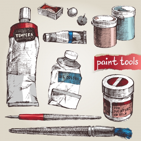 Set of hand drawm paint toolsのイラスト素材