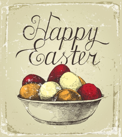 Retro-styled Easter card with hand drawn eggsのイラスト素材