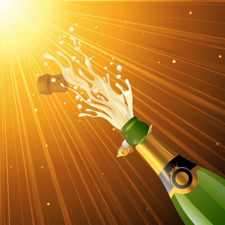 Splashing champagne over golden glamorous backgroundのイラスト素材
