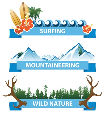 3 horizontal highly detailed adventure bannersのイラスト素材