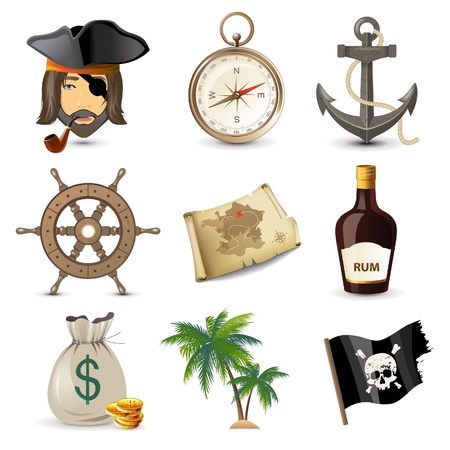 9 highly detailed pirate icons のイラスト素材
