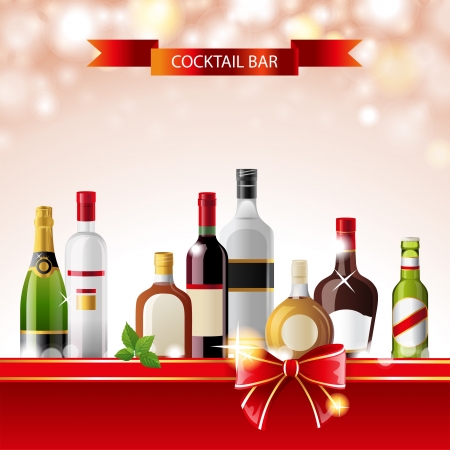 Bright cocktail bar background with alcohol bottlesのイラスト素材
