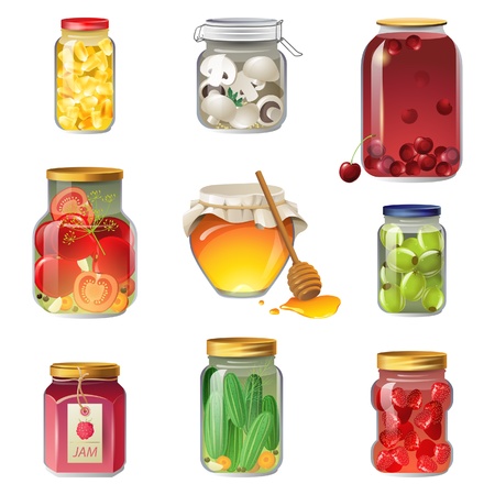 9 canned fruits and vegetables iconsのイラスト素材