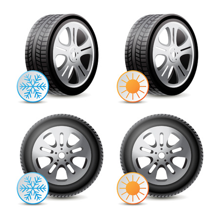 Car wheels with winter and summer tiresのイラスト素材