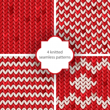4 red and white knitted patternsのイラスト素材