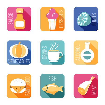 Food icons in flat styleのイラスト素材