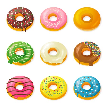 Set of 9 tasty donutsのイラスト素材