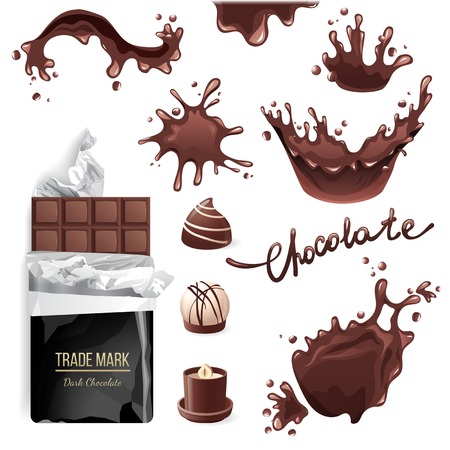 Chocolate bar, candies and splashes set のイラスト素材