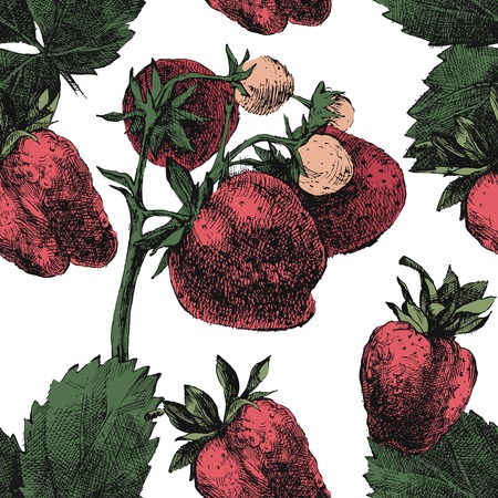 Hand drawn pattern with strawberry seamlessのイラスト素材