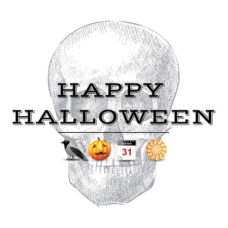 Halloween poster with hand drawn skill and type designのイラスト素材