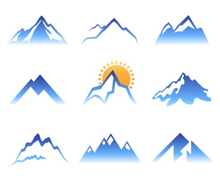 9 stylized mountains signs over white backgroundのイラスト素材